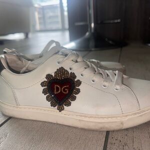 Dolce & Gabbana White Sneakers with Embroidered Heart